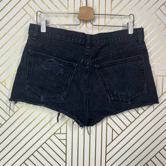 Reformation Black Distressed Denim Jeans Cut-Off Shorts‎ Size US 30 - Picture 8 of 11